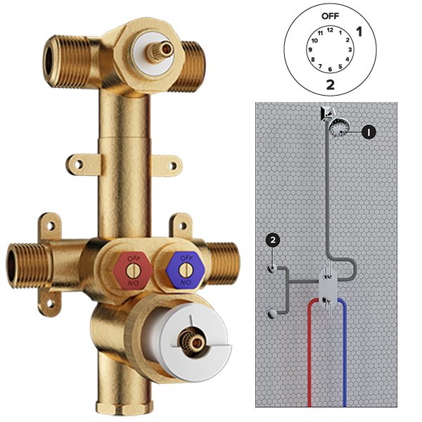 Santec Rough 1/2 Inch Thermostatic Valve with Volume Control and 2Way Diverter Shared