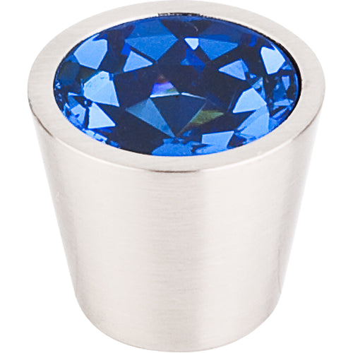 Top Knobs - Blue Crystal Center 13/16 Inch Diameter Round Knob - Brushed Satin Nickel