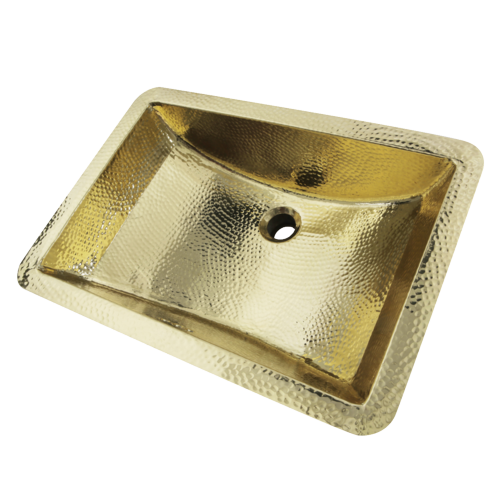 Nantucket Sinks - 21 Inch Hand Hammered Brass Rectangle Undermount Bathroom Sink with Overflow