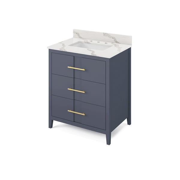 Jeffrey Alexander - 30 Inch Katara Vanity with Vanity Top and undermount rectangle bowl