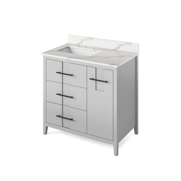 Jeffrey Alexander - 36 Inch Katara Vanity, left offset with Vanity Top and undermount rectangle bowl