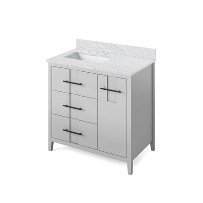Jeffrey Alexander - 36 Inch Katara Vanity, left offset with Vanity Top and undermount rectangle bowl