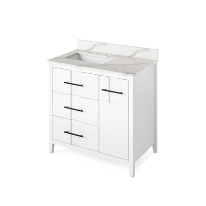 Jeffrey Alexander - 36 Inch Katara Vanity, left offset with Vanity Top and undermount rectangle bowl
