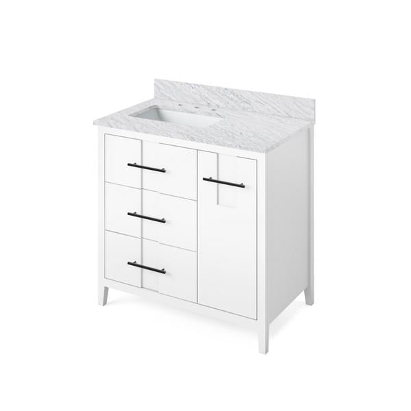 Jeffrey Alexander - 36 Inch Katara Vanity, left offset with Vanity Top and undermount rectangle bowl