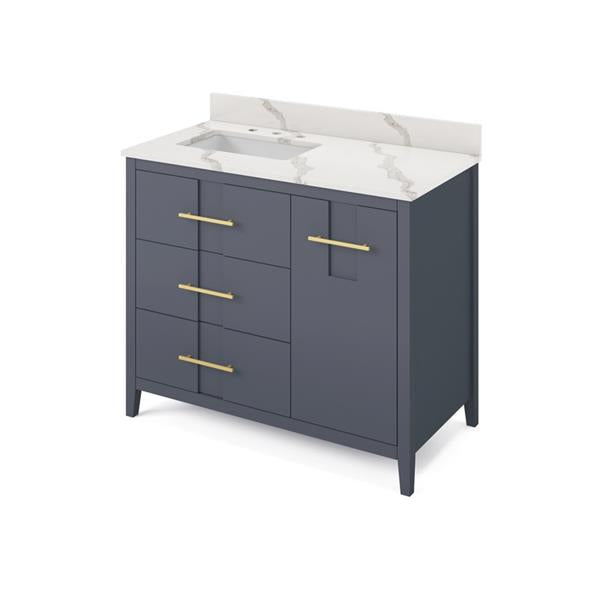 Jeffrey Alexander - 42 Inch Katara Vanity, left offset with Vanity Top and undermount rectangle bowl
