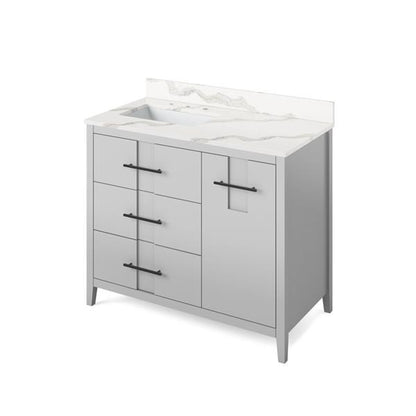 Jeffrey Alexander - 42 Inch Katara Vanity, left offset with Vanity Top and undermount rectangle bowl