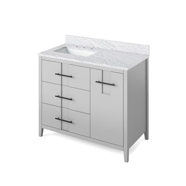 Jeffrey Alexander - 42 Inch Katara Vanity, left offset with Vanity Top and undermount rectangle bowl