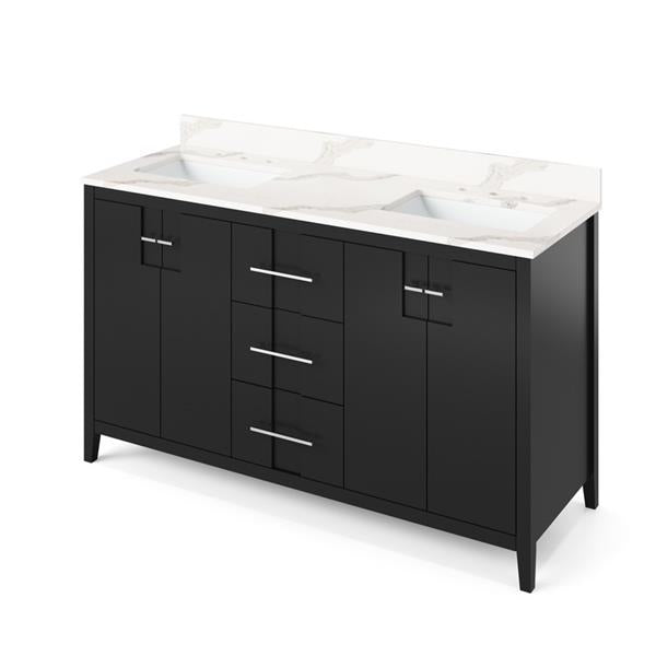 Jeffrey Alexander - 60 Inch Katara Vanity with Vanity Top and two undermount rectangle bowls