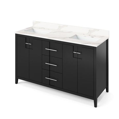 Jeffrey Alexander - 60 Inch Katara Vanity with Vanity Top and two undermount rectangle bowls