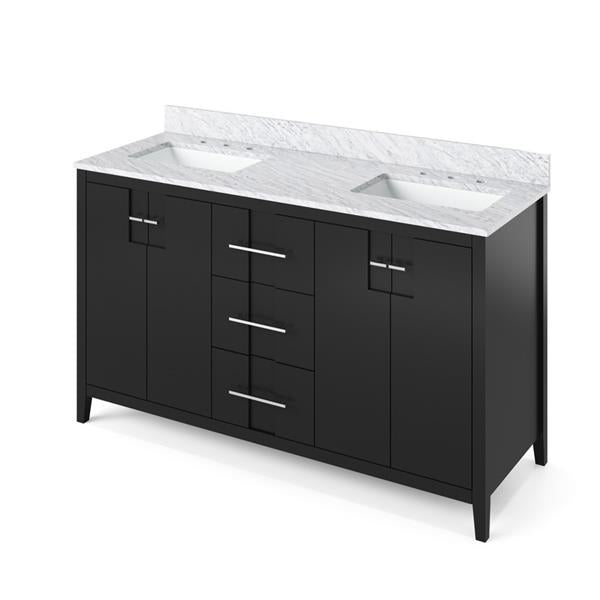 Jeffrey Alexander - 60 Inch Katara Vanity with Vanity Top and two undermount rectangle bowls