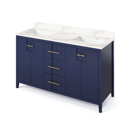 Jeffrey Alexander - 60 Inch Katara Vanity with Vanity Top and two undermount rectangle bowls