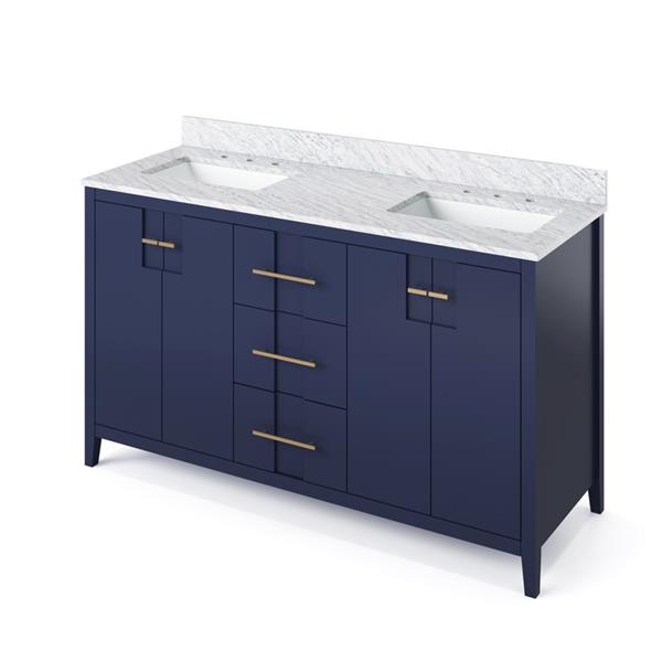Jeffrey Alexander - 60 Inch Katara Vanity with Vanity Top and two undermount rectangle bowls