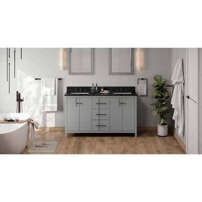 Jeffrey Alexander - 60 Inch Katara Vanity with Vanity Top and two undermount rectangle bowls