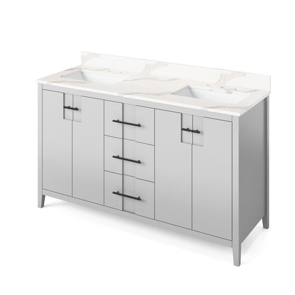 Jeffrey Alexander - 60 Inch Katara Vanity with Vanity Top and two undermount rectangle bowls