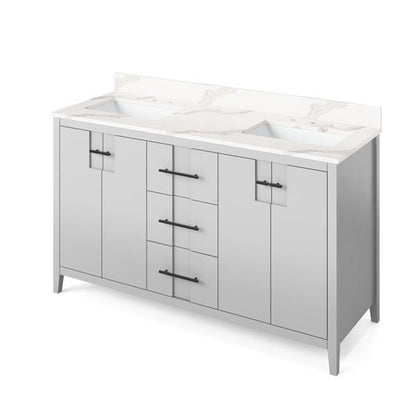 Jeffrey Alexander - 60 Inch Katara Vanity with Vanity Top and two undermount rectangle bowls