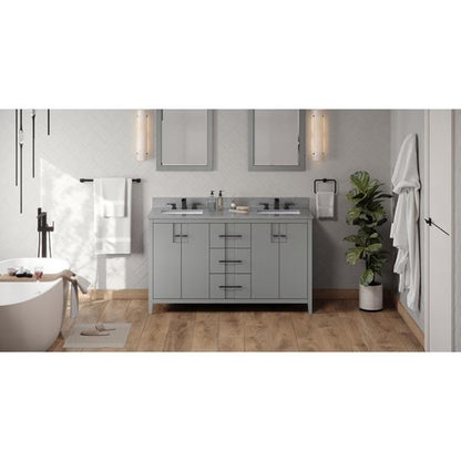 Jeffrey Alexander - 60 Inch Katara Vanity with Vanity Top and two undermount rectangle bowls
