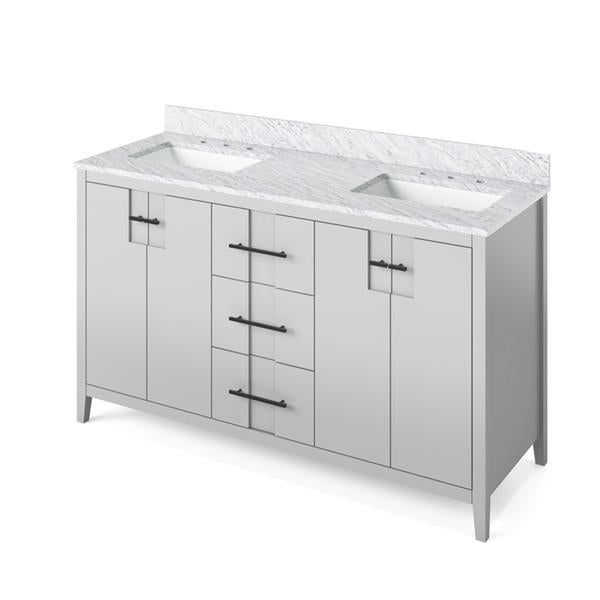 Jeffrey Alexander - 60 Inch Katara Vanity with Vanity Top and two undermount rectangle bowls