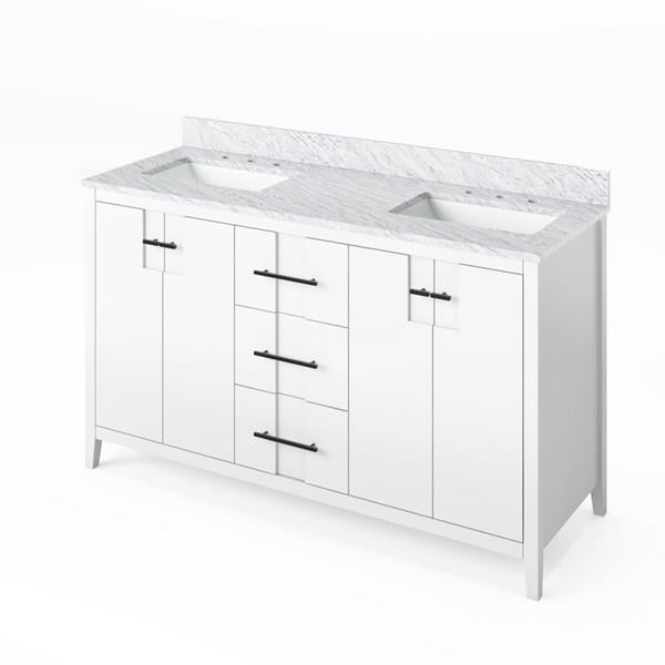 Jeffrey Alexander - 60 Inch Katara Vanity with Vanity Top and two undermount rectangle bowls