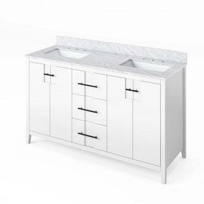 Jeffrey Alexander - 60 Inch Katara Vanity with Vanity Top and two undermount rectangle bowls