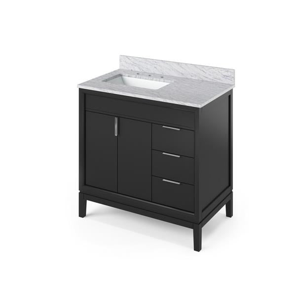 Jeffrey Alexander - 36 Inch Theodora Vanity, left offset with Vanity Top and undermount rectangle bowl