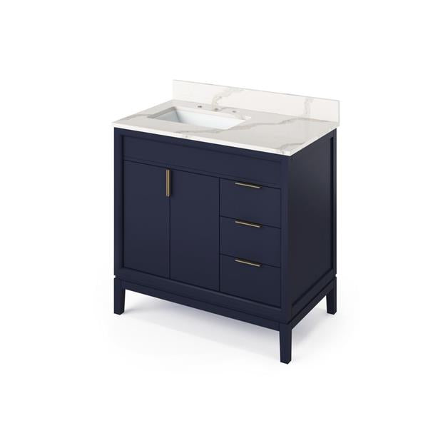 Jeffrey Alexander - 36 Inch Theodora Vanity, left offset with Vanity Top and undermount rectangle bowl
