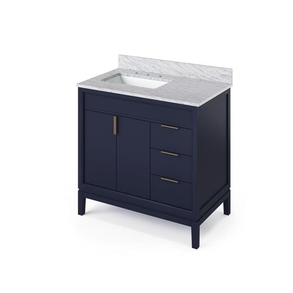 Jeffrey Alexander - 36 Inch Theodora Vanity, left offset with Vanity Top and undermount rectangle bowl