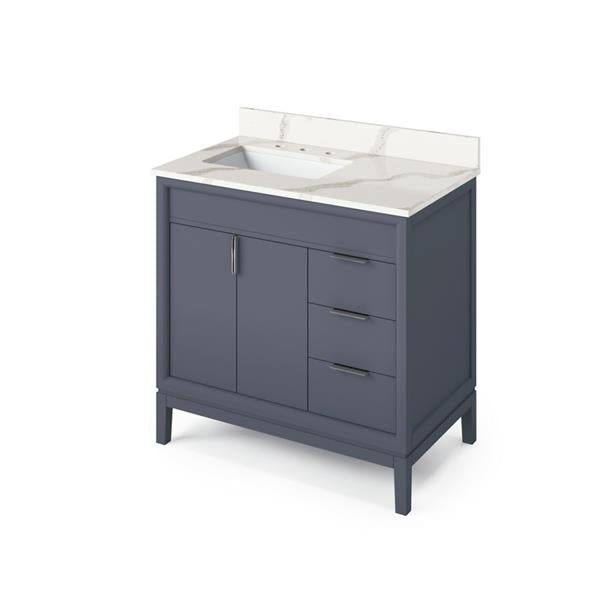Jeffrey Alexander - 36 Inch Theodora Vanity, left offset with Vanity Top and undermount rectangle bowl