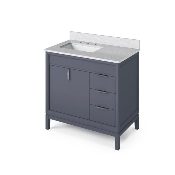 Jeffrey Alexander - 36 Inch Theodora Vanity, left offset with Vanity Top and undermount rectangle bowl