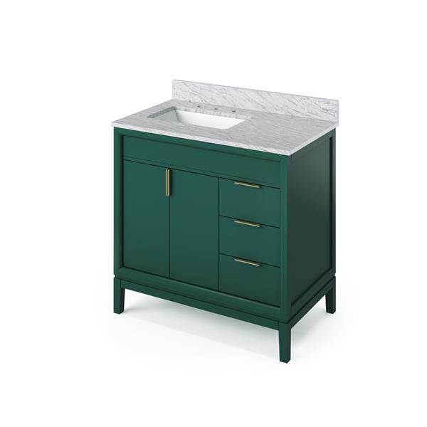Jeffrey Alexander - 36 Inch Theodora Vanity, left offset with Vanity Top and undermount rectangle bowl