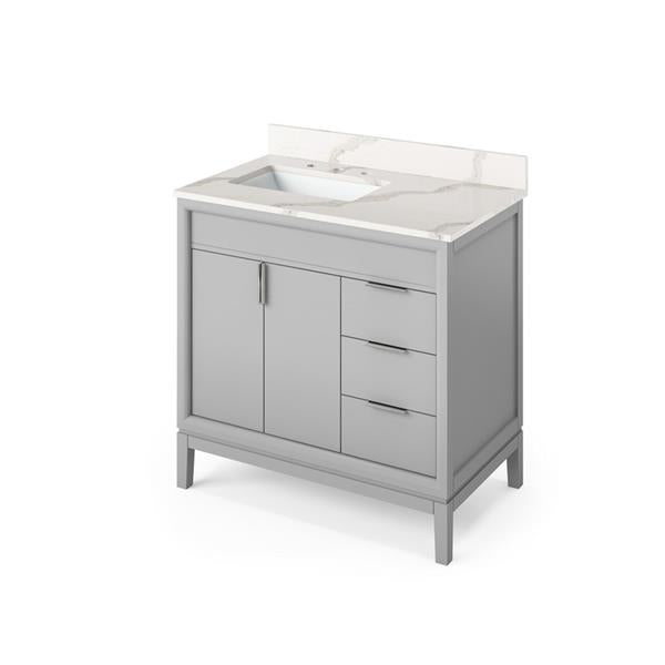 Jeffrey Alexander - 36 Inch Theodora Vanity, left offset with Vanity Top and undermount rectangle bowl