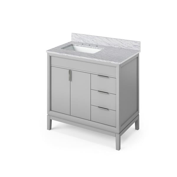 Jeffrey Alexander - 36 Inch Theodora Vanity, left offset with Vanity Top and undermount rectangle bowl