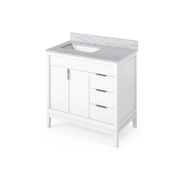 Jeffrey Alexander - 36 Inch Theodora Vanity, left offset with Vanity Top and undermount rectangle bowl