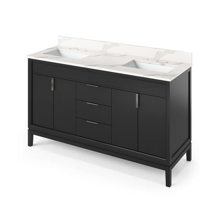 Jeffrey Alexander - 60 Inch Theodora Vanity with Vanity Top and double rectangle bowls