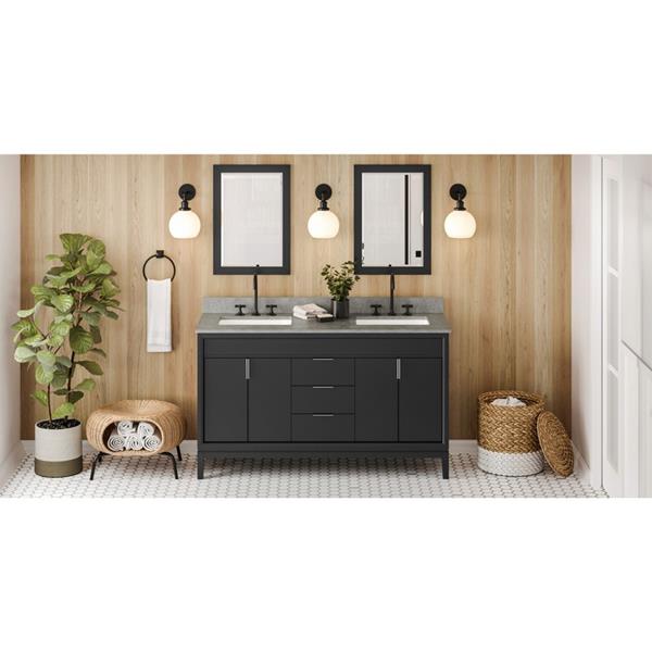 Jeffrey Alexander - 60 Inch Theodora Vanity with Vanity Top and double rectangle bowls