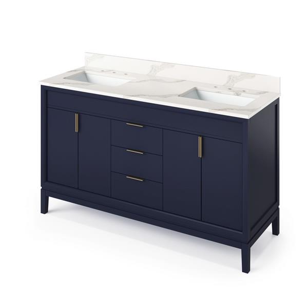 Jeffrey Alexander - 60 Inch Theodora Vanity with Vanity Top and double rectangle bowls