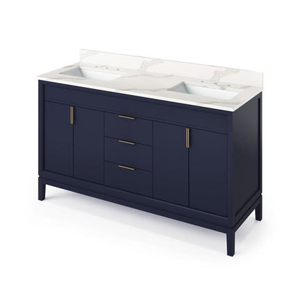 Jeffrey Alexander - 60 Inch Theodora Vanity with Vanity Top and double rectangle bowls