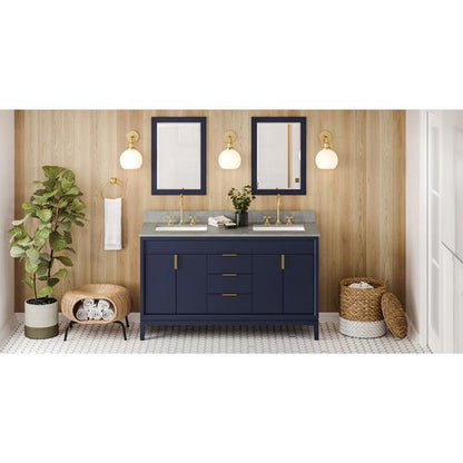 Jeffrey Alexander - 60 Inch Theodora Vanity with Vanity Top and double rectangle bowls