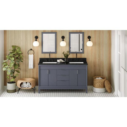 Jeffrey Alexander - 60 Inch Theodora Vanity with Vanity Top and double rectangle bowls