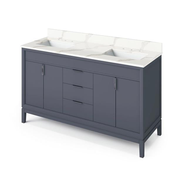 Jeffrey Alexander - 60 Inch Theodora Vanity with Vanity Top and double rectangle bowls