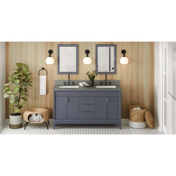 Jeffrey Alexander - 60 Inch Theodora Vanity with Vanity Top and double rectangle bowls