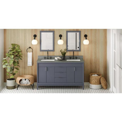 Jeffrey Alexander - 60 Inch Theodora Vanity with Vanity Top and double rectangle bowls