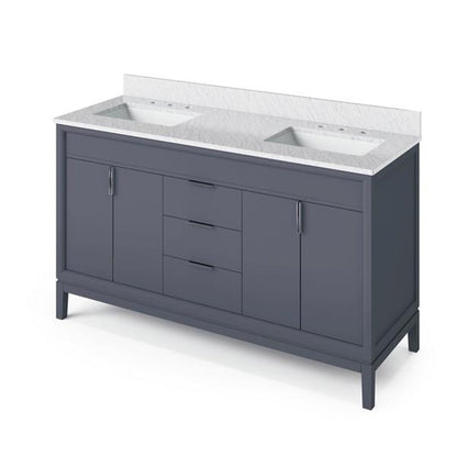 Jeffrey Alexander - 60 Inch Theodora Vanity with Vanity Top and double rectangle bowls