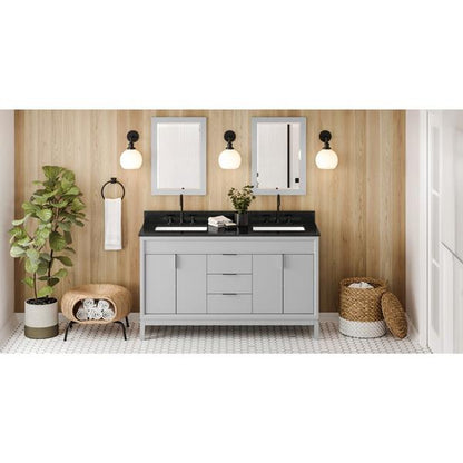 Jeffrey Alexander - 60 Inch Theodora Vanity with Vanity Top and double rectangle bowls