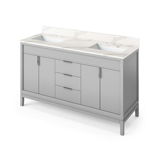 Jeffrey Alexander - 60 Inch Theodora Vanity with Vanity Top and double rectangle bowls