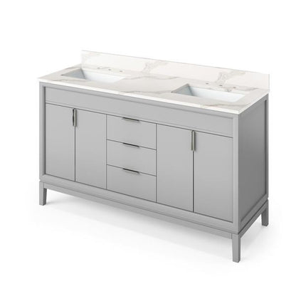 Jeffrey Alexander - 60 Inch Theodora Vanity with Vanity Top and double rectangle bowls