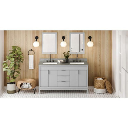 Jeffrey Alexander - 60 Inch Theodora Vanity with Vanity Top and double rectangle bowls