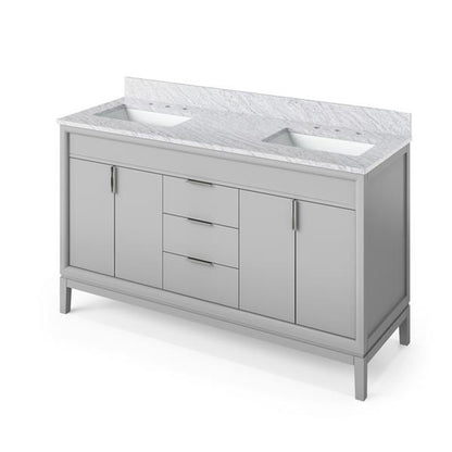 Jeffrey Alexander - 60 Inch Theodora Vanity with Vanity Top and double rectangle bowls