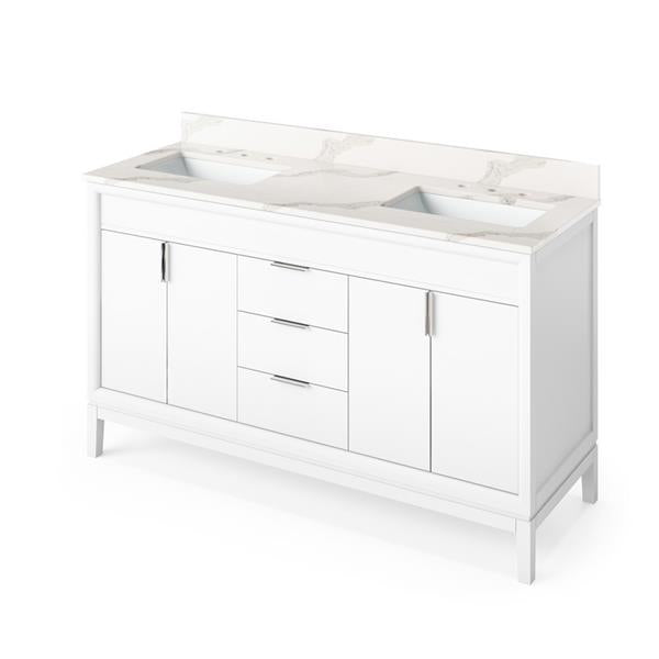 Jeffrey Alexander - 60 Inch Theodora Vanity with Vanity Top and double rectangle bowls