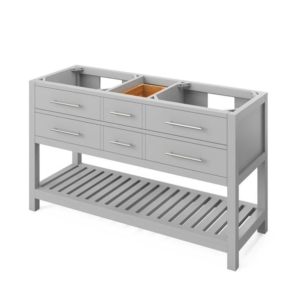 Jeffrey Alexander - 60 Inch Wavecrest Double Bowl Single Sink Free Standing Vanity Cabinet - Less Vanity Top