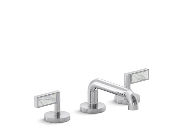 Kallista - One Decorative Sink Faucet, Low Spout, White Carrara  Stone Insert Lever Handles